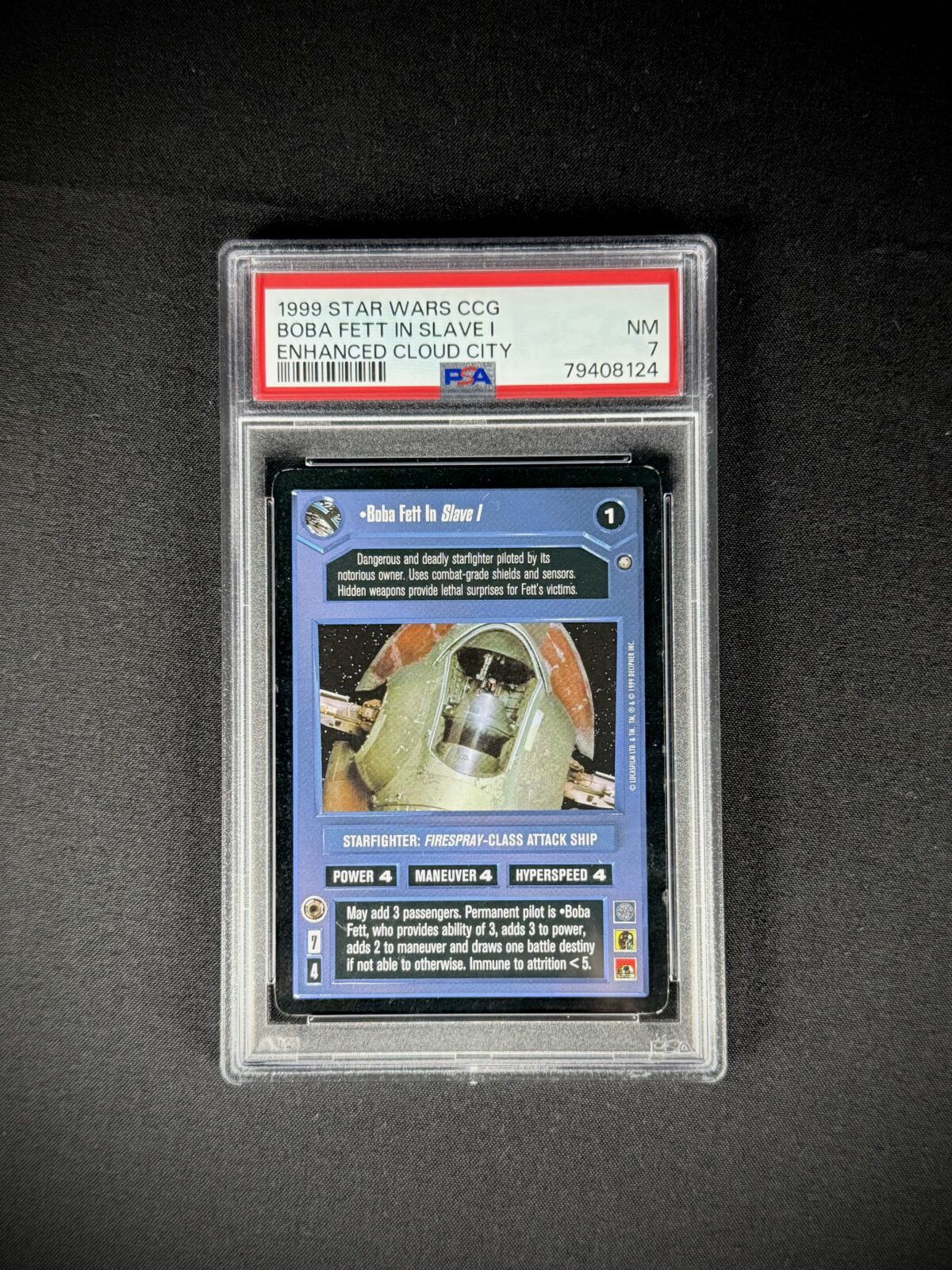1999 Star Wars CCG Boba Fett's Slave I Enhanced Cloud City (PSA 7)