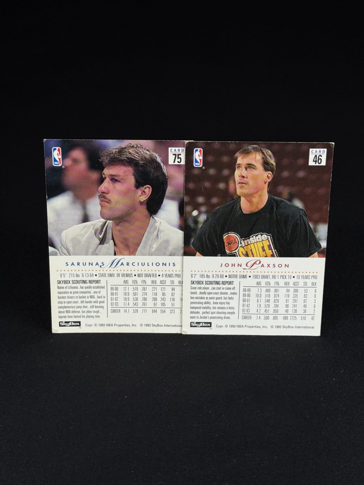 1993‑94 SkyBox Premium 2‑Card Lot (Šarūnas Marčiulionis #75 & John Paxson #46) - Image 2