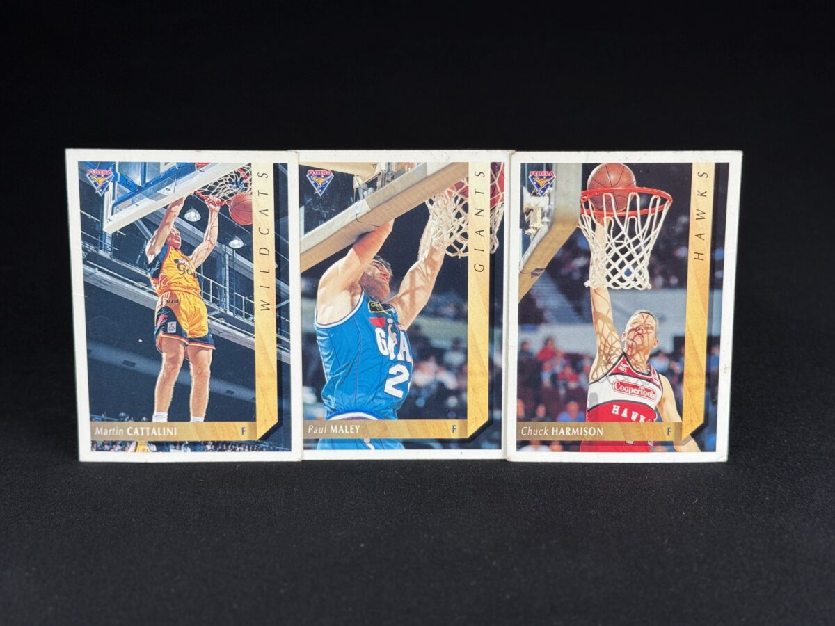 1994 Futera NBL Mitsubishi Challenge 3‑Card Lot (Cattalini / Maley / Harmison)
