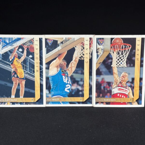 1994 Futera NBL Mitsubishi Challenge 3‑Card Lot (Cattalini / Maley / Harmison)