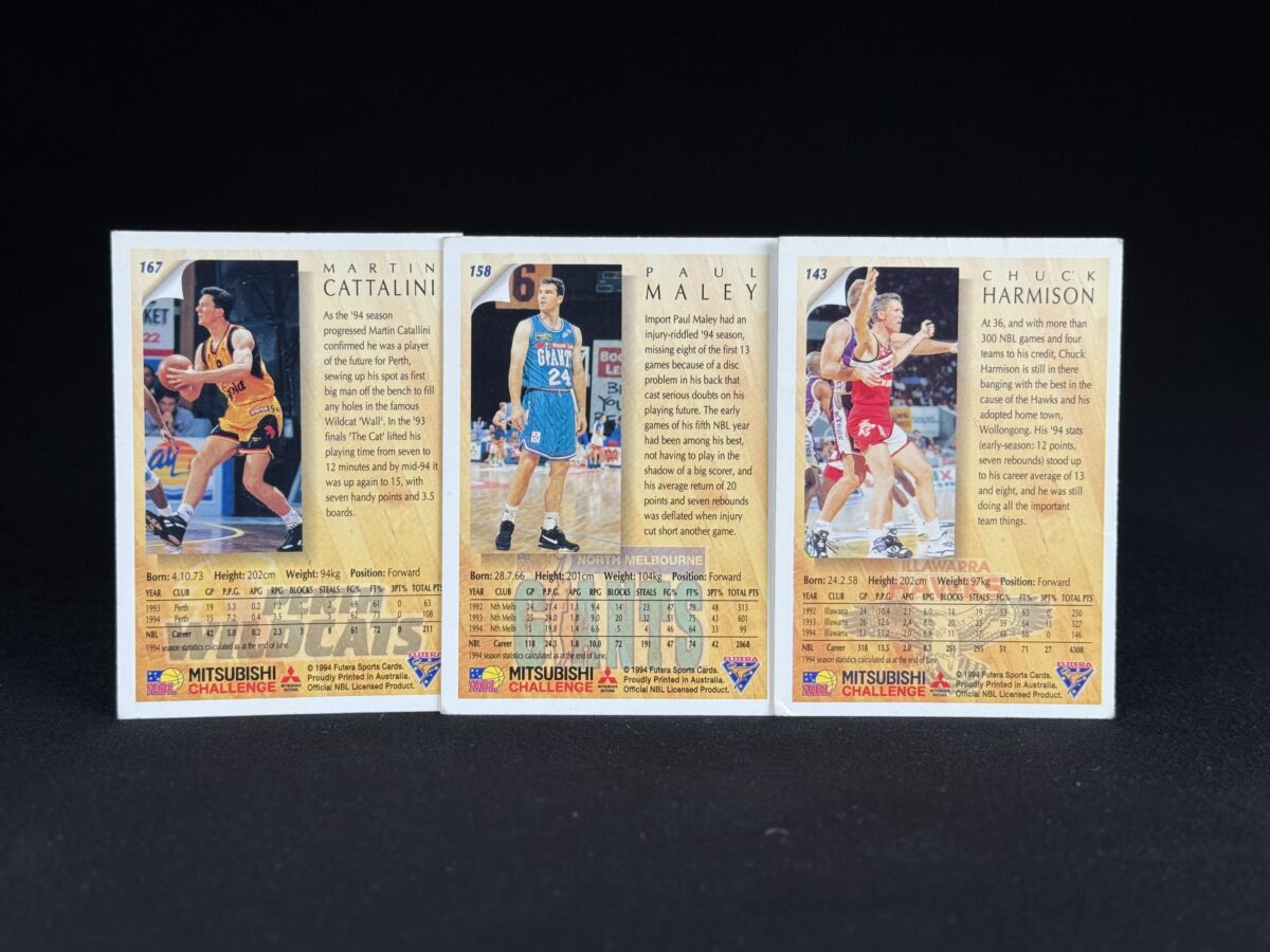 1994 Futera NBL Mitsubishi Challenge 3‑Card Lot (Cattalini / Maley / Harmison) - Image 2