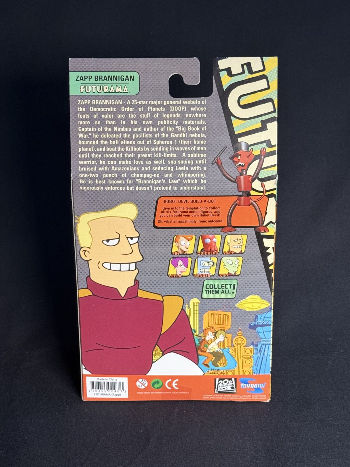 Back of box - Futurama – Zapp Brannigan Action Figure (Toynami, Robot Devil Build-a-Bot)